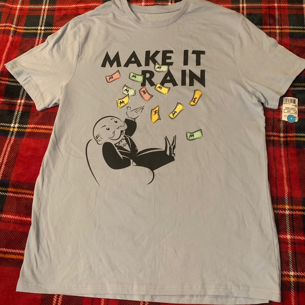 Monopoly t-shirt, light blue, size Medium.
